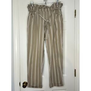 Thread & Supply Paperbag Waist Pants Large Beige Striped Tie Waist Casual Linen